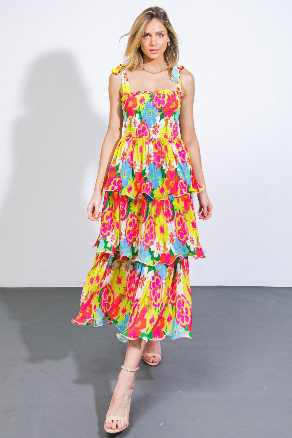 Visions From the Meadow Woven Midi Dress in 20yel 20fuc12 — Soul Flow Apparel