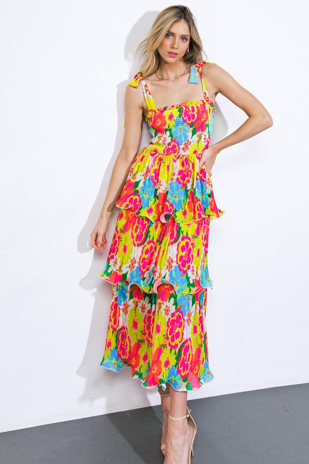 Visions From the Meadow Woven Midi Dress in 20yel 20fuc1 — Soul Flow Apparel