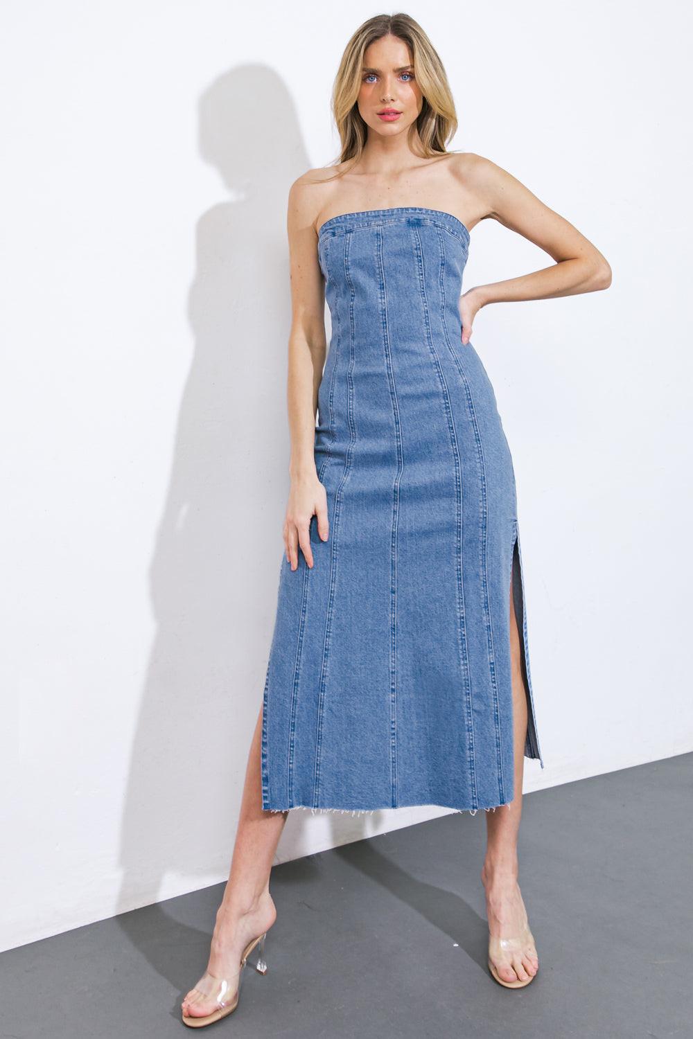 You're Thriving Denim Midi Dress in 20med 20ind3 — Soul Flow Apparel