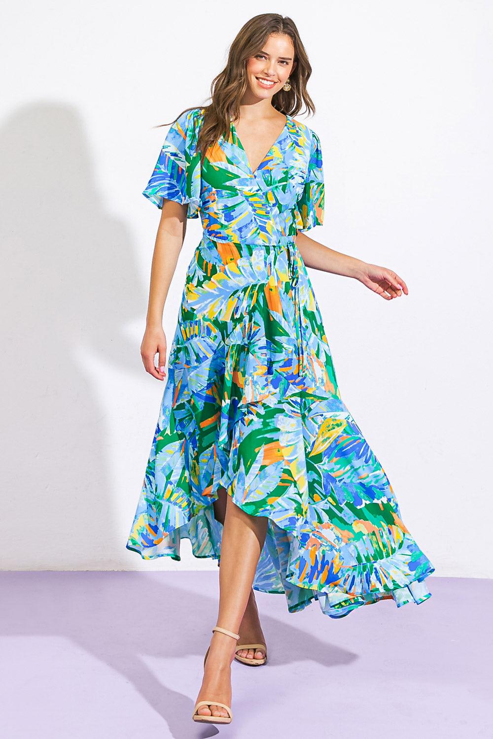 Unexpected Surprise Woven Hi-Lo Dress in 20blu 20gre12 — Soul Flow Apparel