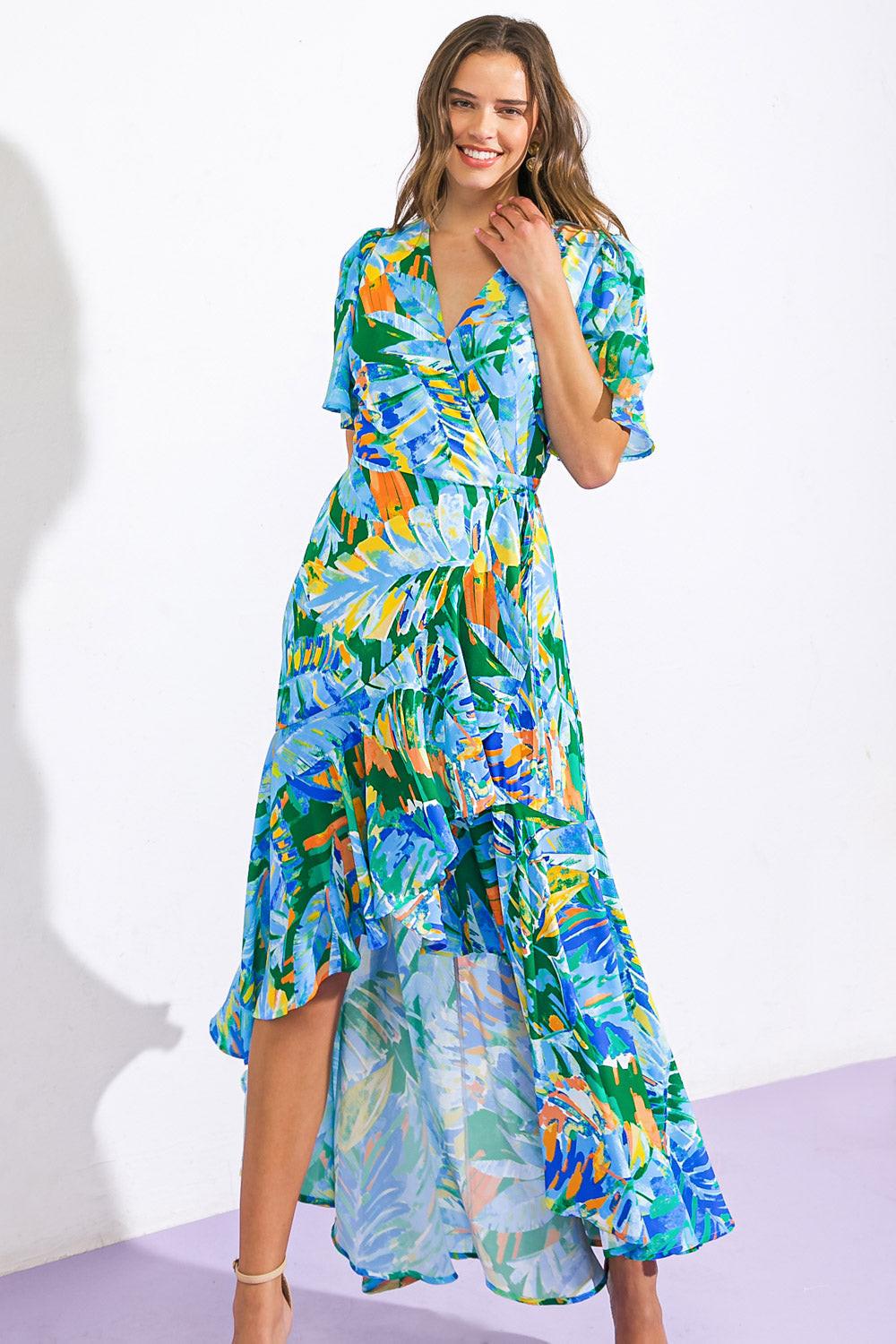 Unexpected Surprise Woven Hi-Lo Dress in 20blu 20gre4 — Soul Flow Apparel
