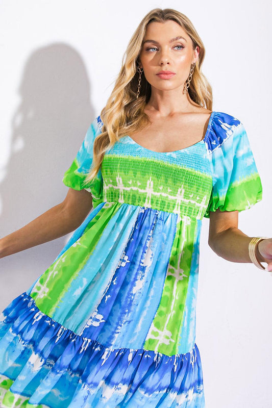 Essence of Summer Woven Mini Dress in 20blu 20gre4 — Soul Flow Apparel