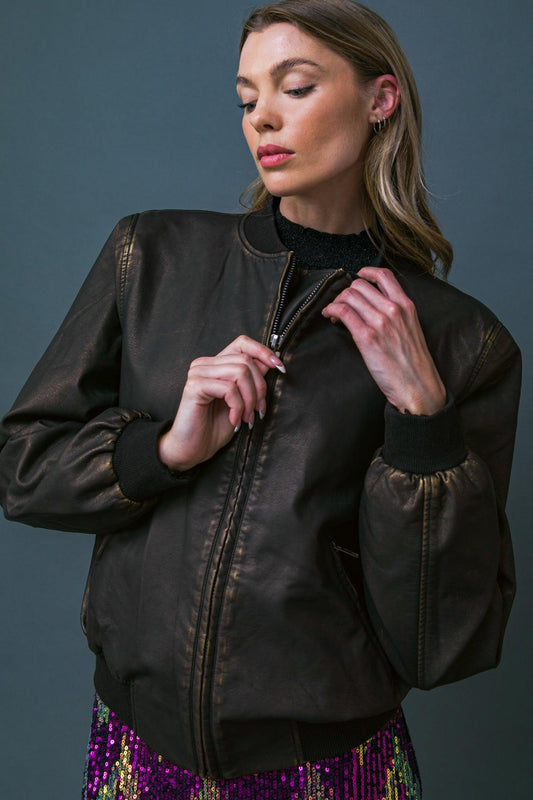 My Greatest Joy Premium Washed Faux Leather Jacket with Front Zipper in 20dar 20bro57 — Soul Flow Apparel