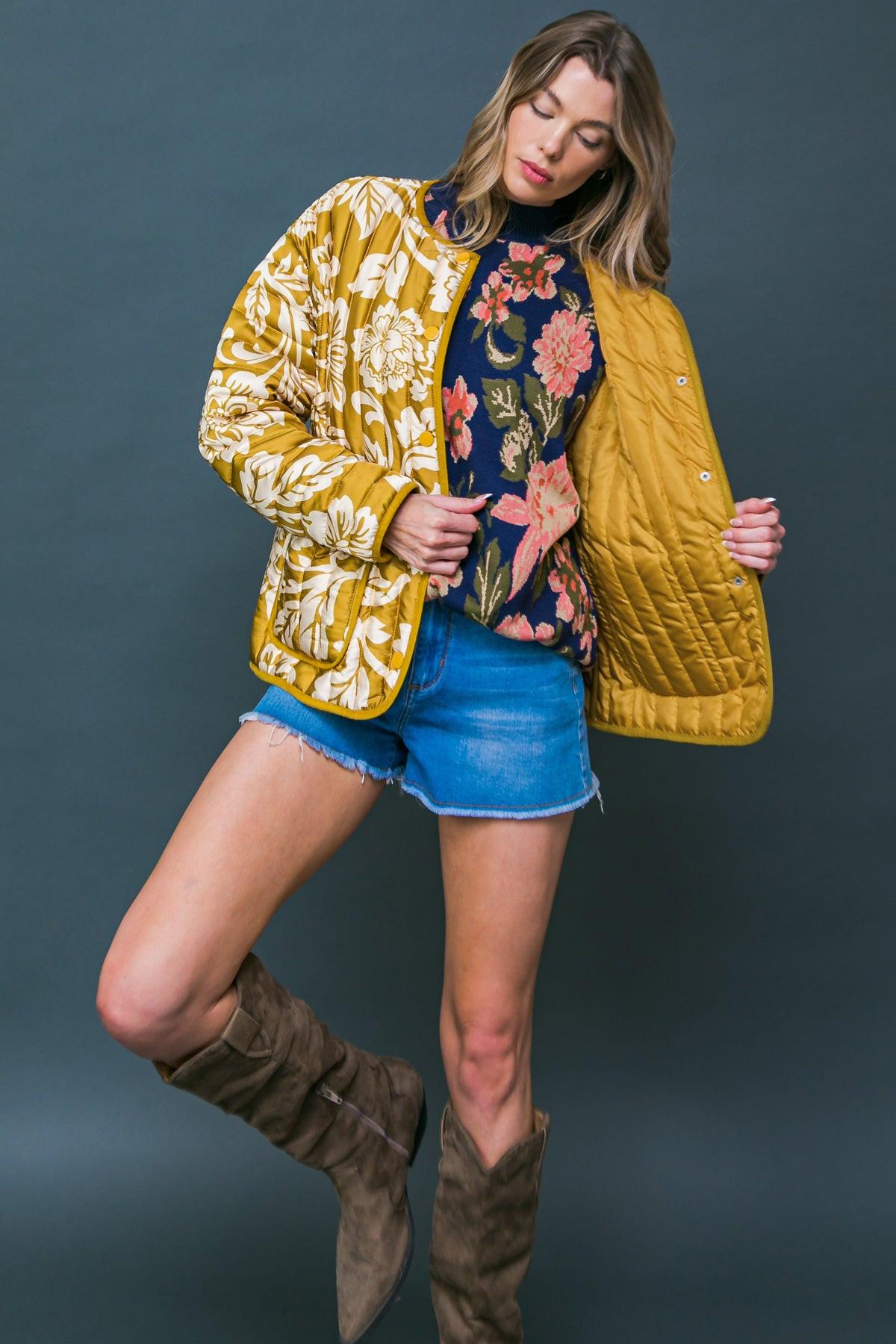 Totally Convinced Woven Puff Jacket Lightweight Printed with Pockets in 20cam27 — Soul Flow Apparel