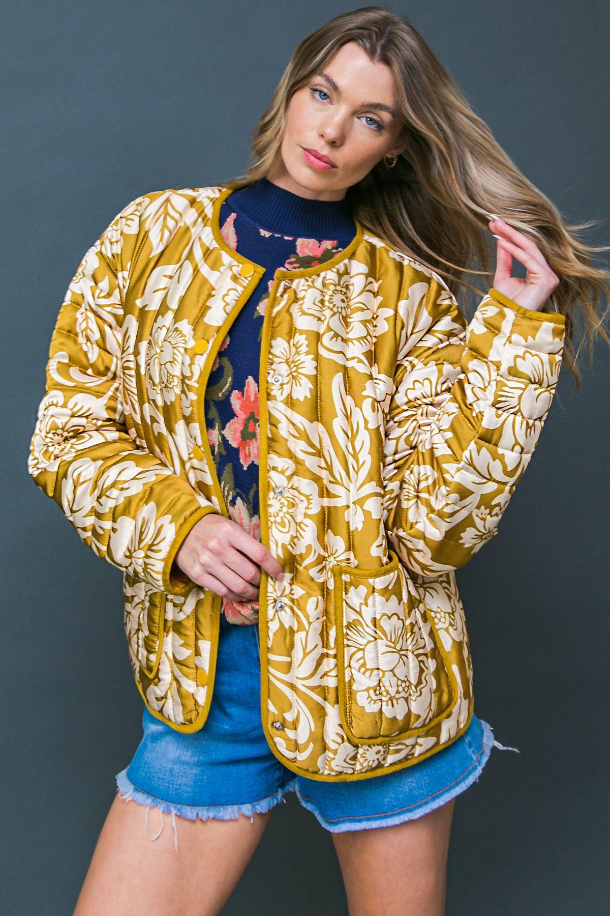 Totally Convinced Woven Puff Jacket Lightweight Printed with Pockets in 20cam31 — Soul Flow Apparel