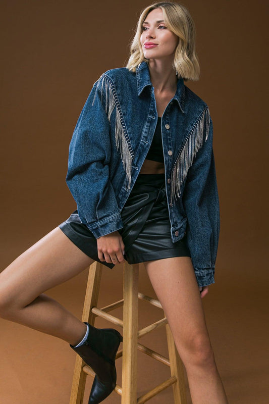 Stunning Excellence Washed Denim Jacket with Fringe Details in 20med 20ind22 — Soul Flow Apparel