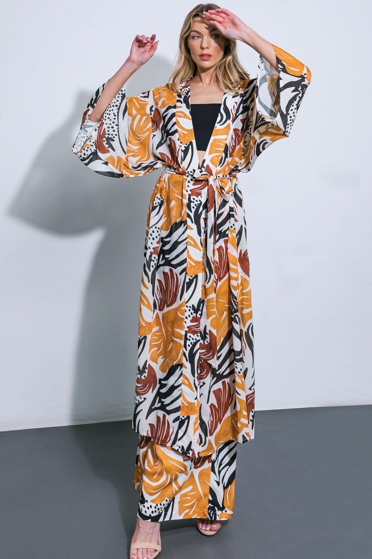 Where the Wind Woven Midi Kimono in 20ora 20bla23 — Soul Flow Apparel