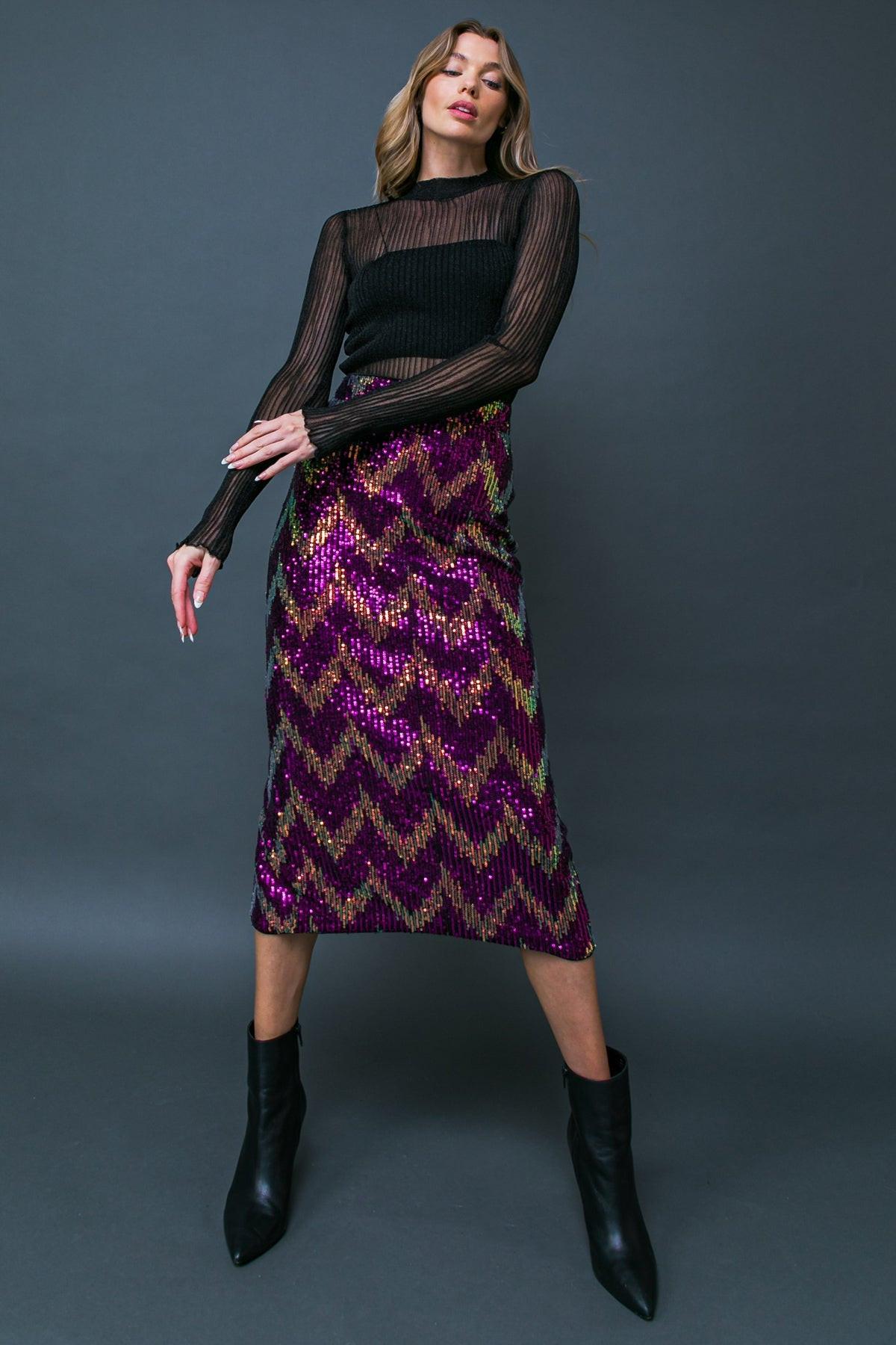 Be Happy Friend Sequined Midi Skirt with Back Zipper Closure in 20fuc 20gol31 — Soul Flow Apparel