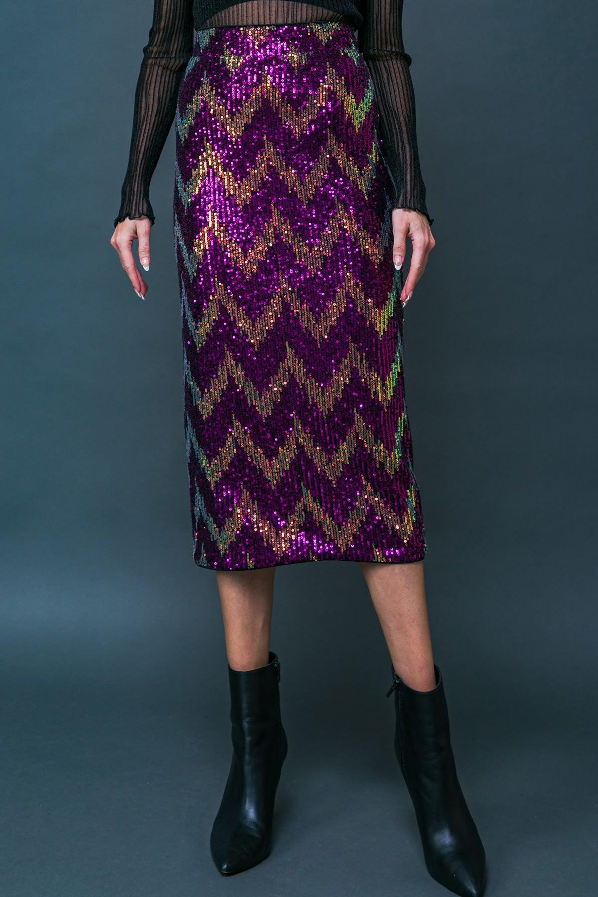Be Happy Friend Sequined Midi Skirt with Back Zipper Closure in 20fuc 20gol43 — Soul Flow Apparel