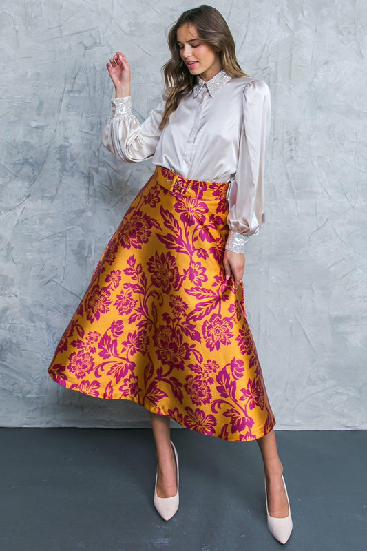 Perfect Refinement Woven Skirt with Self Belt and Side Zipper a Line Silhouette in 20cam26 — Soul Flow Apparel