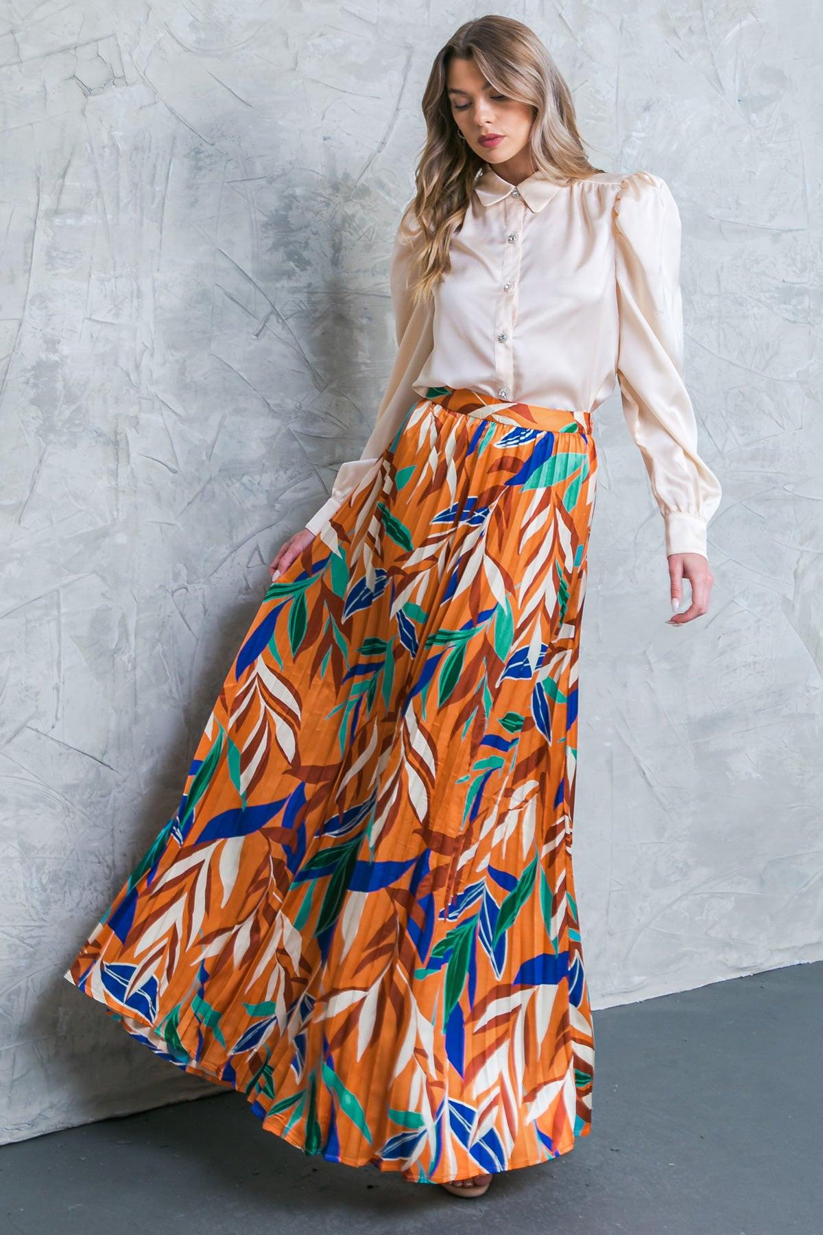 Feels Like Fall Woven Maxi Skirt Boho Pleated Flowing Silhouette Elastic Waist in 20rus39 — Soul Flow Apparel