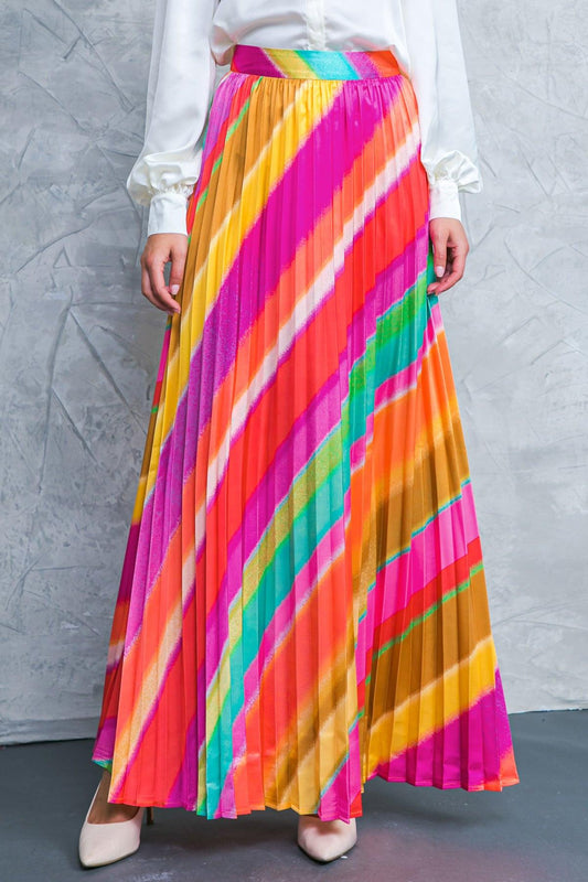 Dramatic Dreams Pleated Maxi Skirt with Side Zipper Lightweight in 20fuc 20yel36 — Soul Flow Apparel