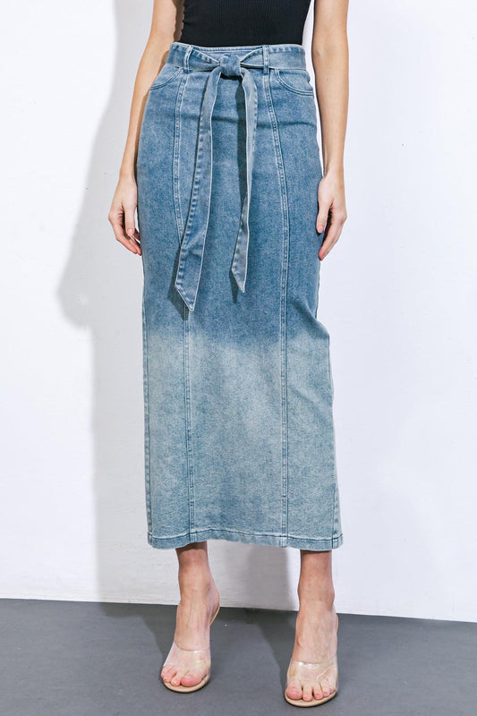 The Grass Is Greener Denim Midi Skirt in 20lig 20ind8 — Soul Flow Apparel