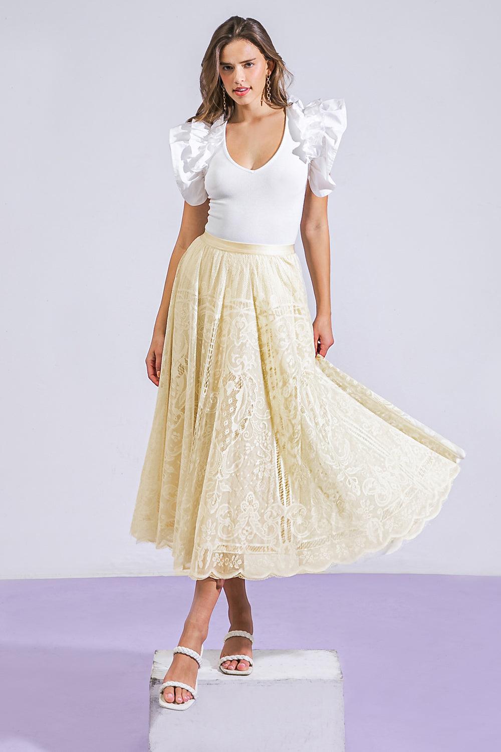 Meaningful Moment Woven Lace Midi Skirt in 20ivo13 — Soul Flow Apparel
