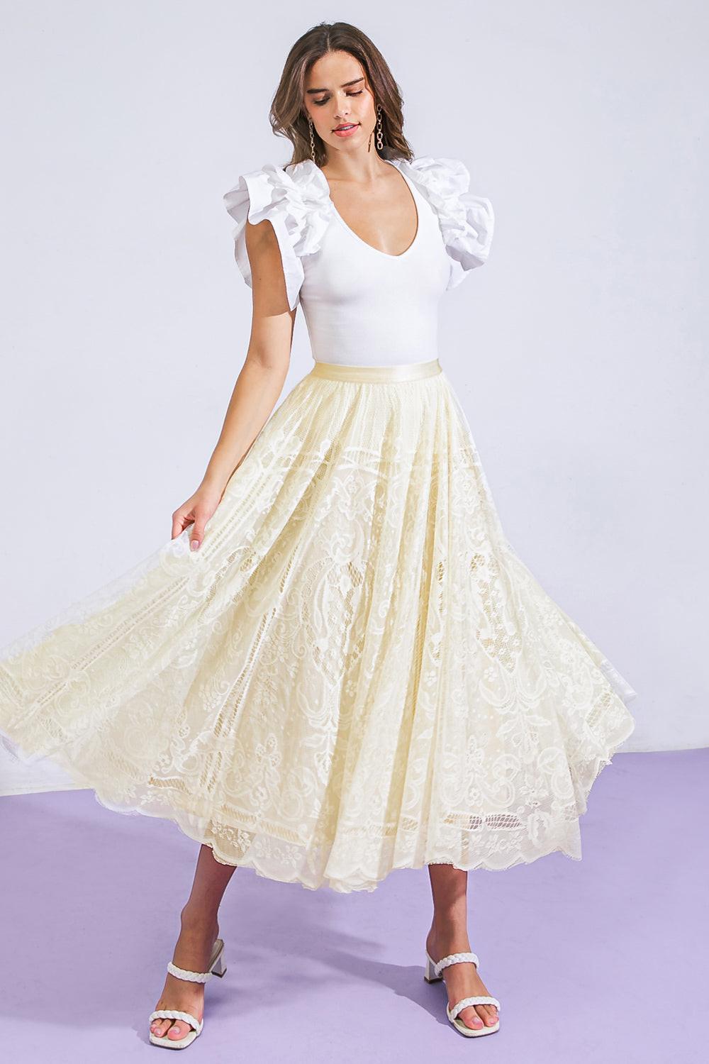 Meaningful Moment Woven Lace Midi Skirt in 20ivo6 — Soul Flow Apparel