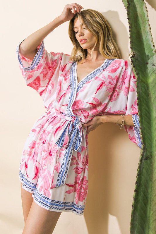 Normandy Shores Woven Romper Surplice Neckline Self Tie in 20ivo 20copy, view 2032 — Soul Flow Apparel