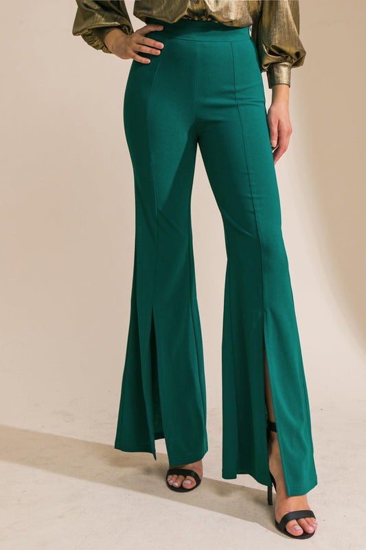 Hey Darling Woven Flare Pants with Center Seam and Slit Bottom in 20gre, view 202 — Soul Flow Apparel