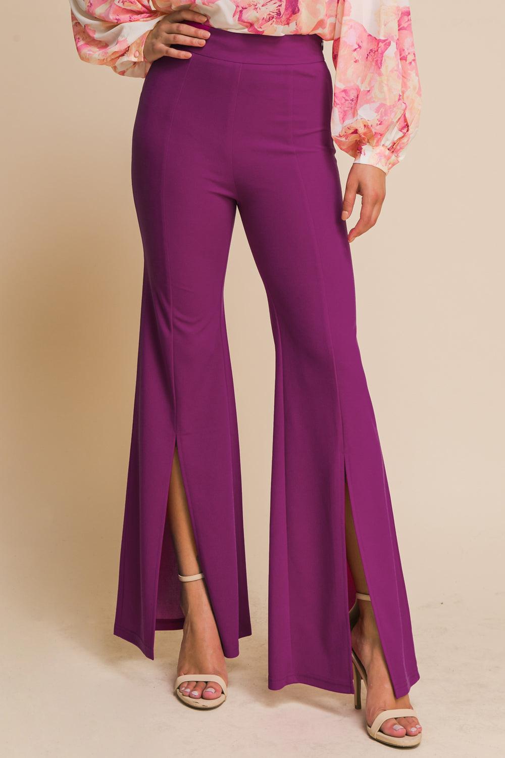 Hey Darling Woven Flare Pants with Center Seam and Slit Bottom in 20mag, view 1 — Soul Flow Apparel