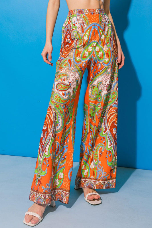 In a Good Place Woven Pants Flat Front Wide Leg Elastic Back Waistband Polyester in 20ora, view 2000032 — Soul Flow Apparel