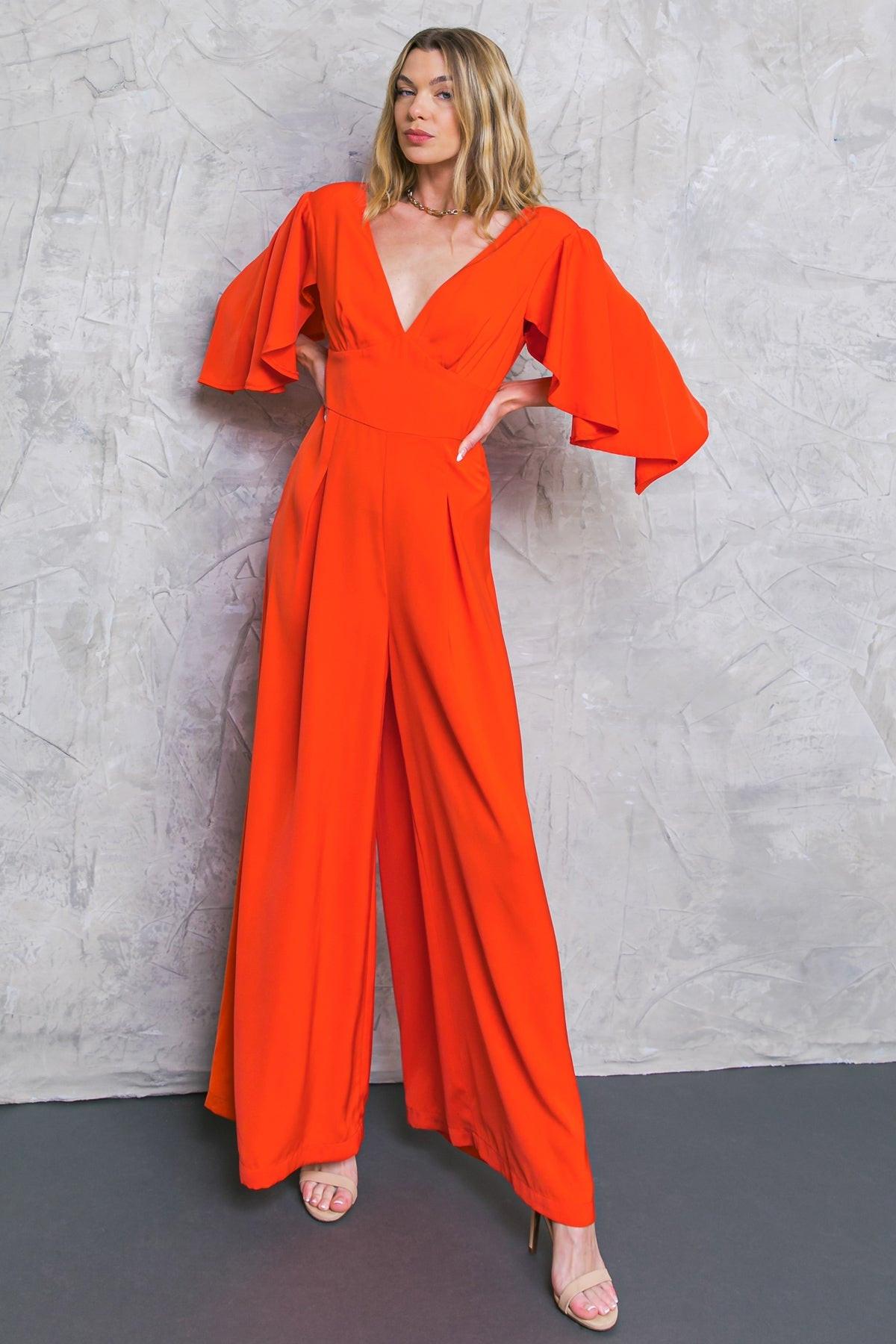 Raised on Promises Stars Woven Jumpsuit with V Neckline in 20tom 20red14 — Soul Flow Apparel