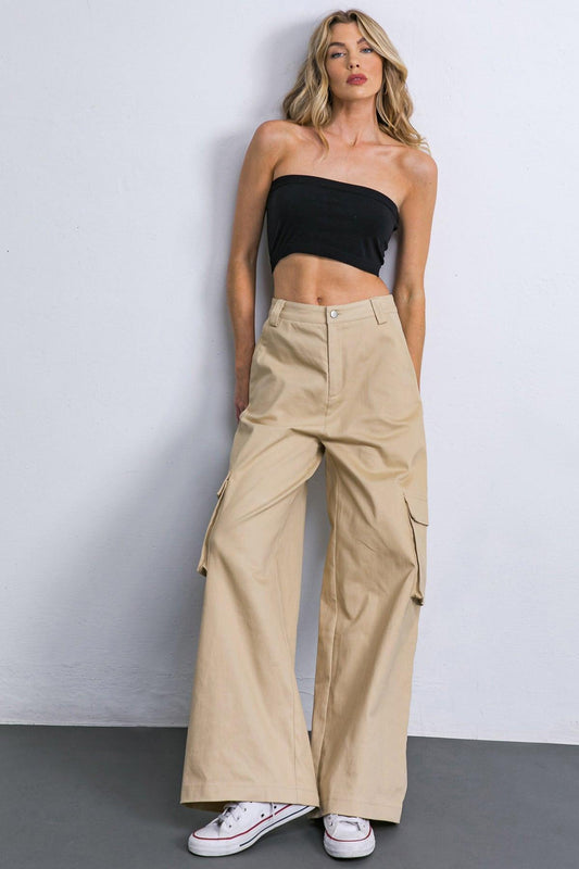 Adorable Posh Woven Cargo Pants in 20kha11, view 2 — Soul Flow Apparel