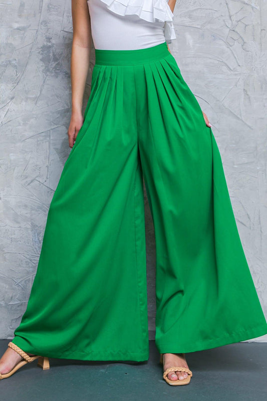 At the Wishing Well Woven Pants with Pleated Front Side Zipper and Wide Leg in 20gre22 — Soul Flow Apparel