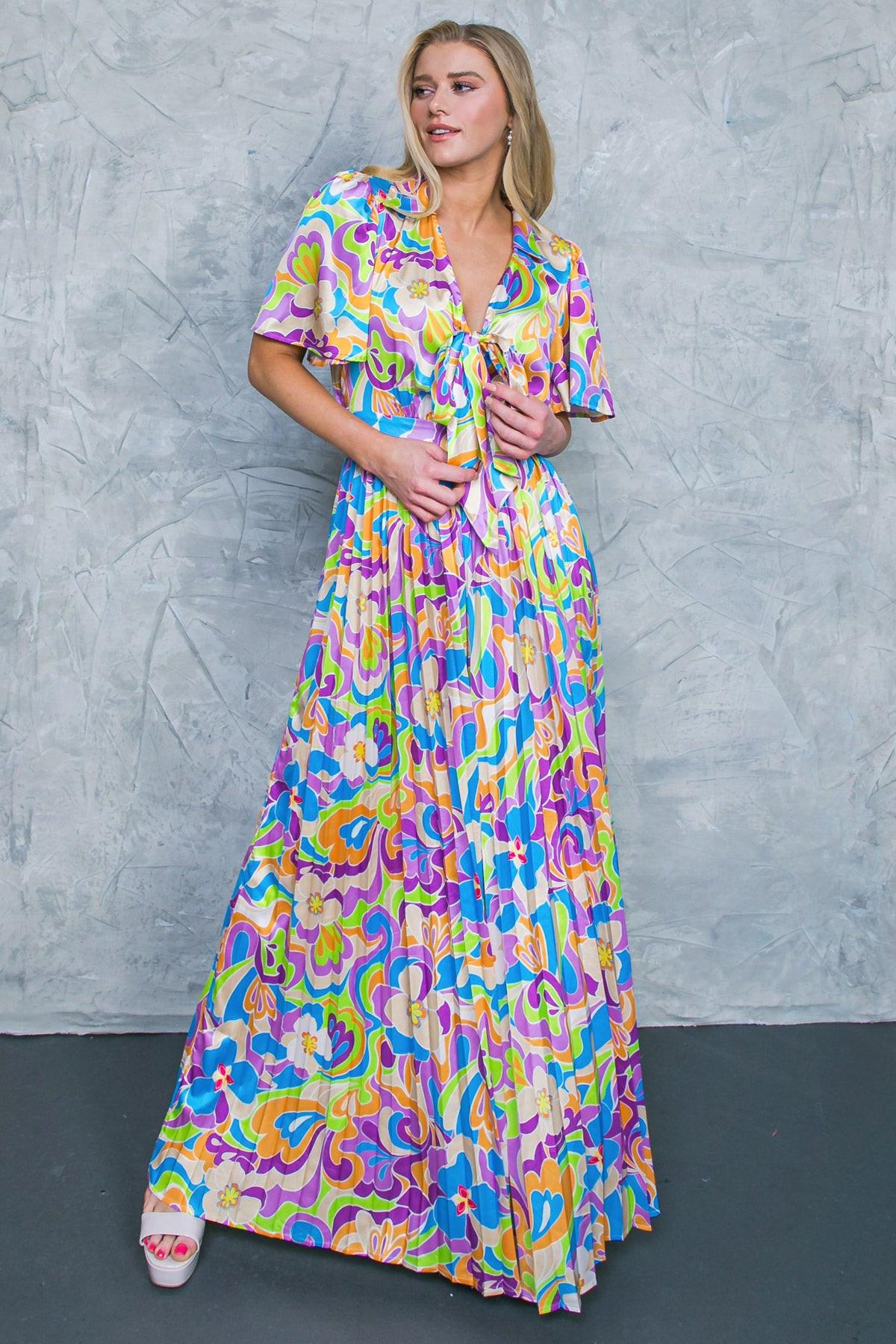 Secret Place Woven Jumpsuit with Shirt Collar V Neck and Pleated Wide Leg Pants in 20pur 20lim4, view 1 — Soul Flow Apparel