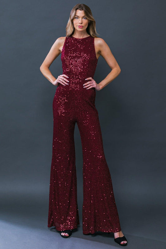 Divine Wanderings Sequin Jumpsuit with Wide Leg Silhouette in 20bur26 — Soul Flow Apparel