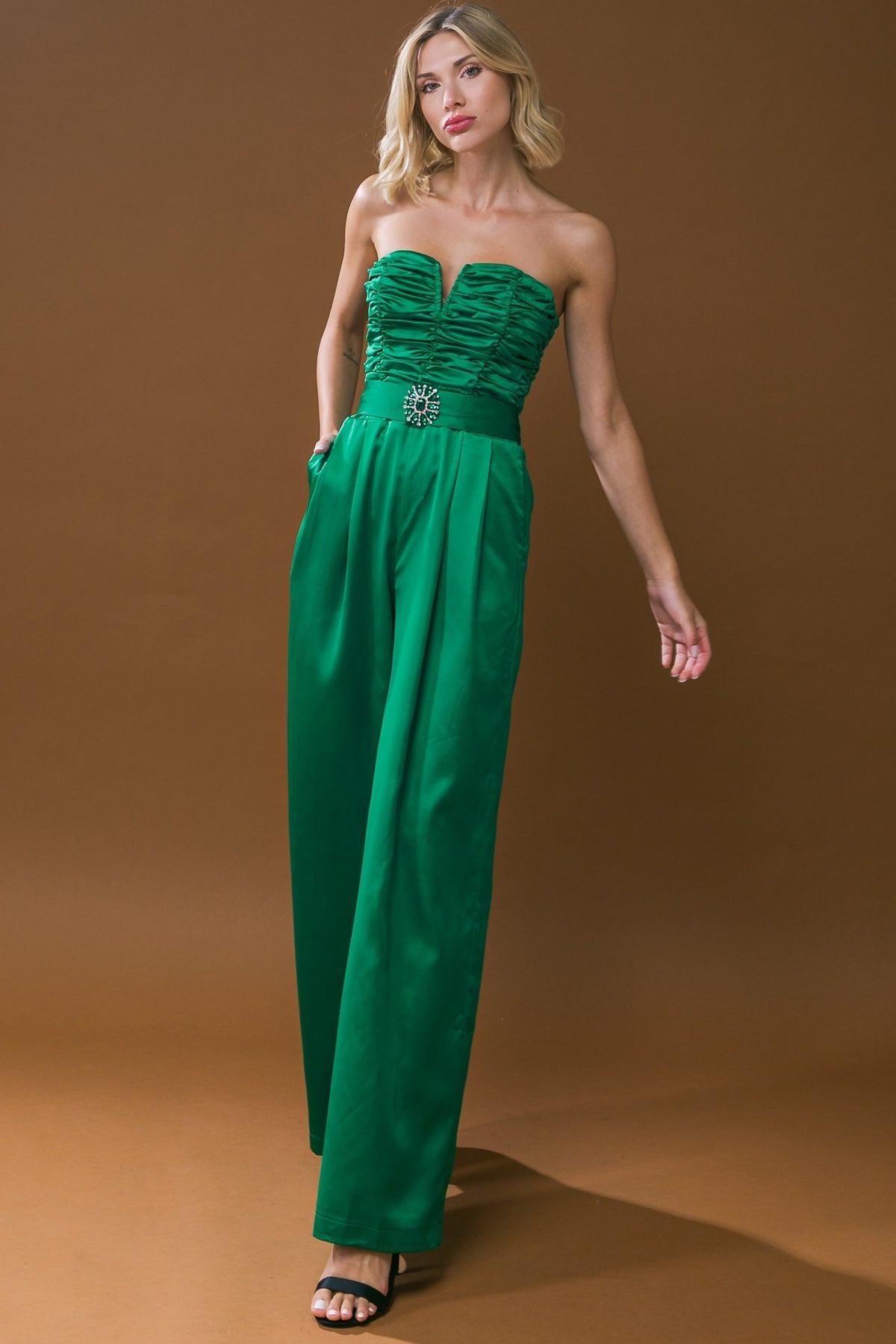 Lost in Your Eyes Woven Jumpsuit with Ruched Bodice and Side Pocket in 20gre4 — Soul Flow Apparel