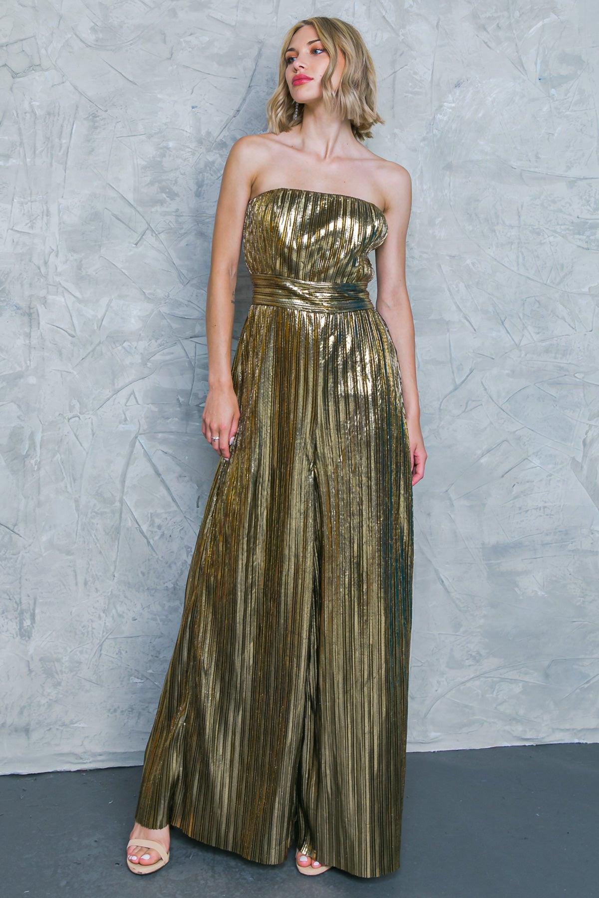 Party Just for Me Woven Jumpsuit Tube Top Wide Leg with Back Zipper in 20gol33 — Soul Flow Apparel