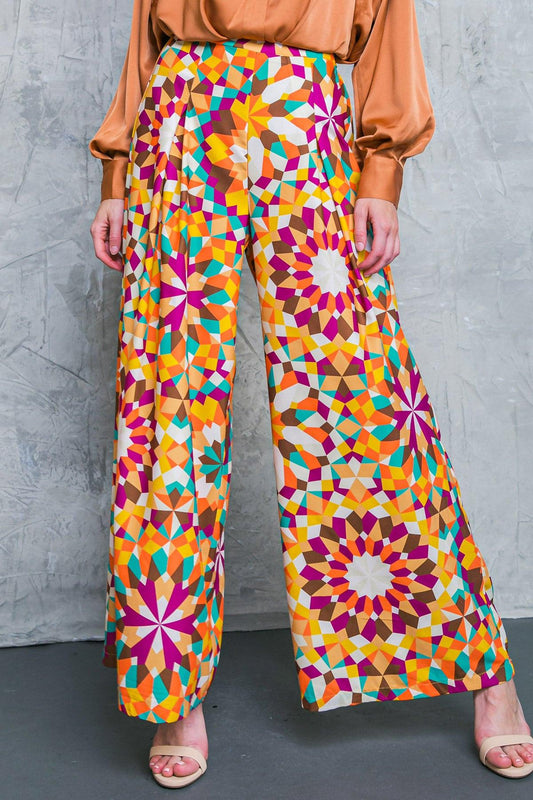 Alright with Me Woven Pants Printed Front Inverted Pleat Wide Leg Side Zip in 20ber 20tea 20rus18 — Soul Flow Apparel