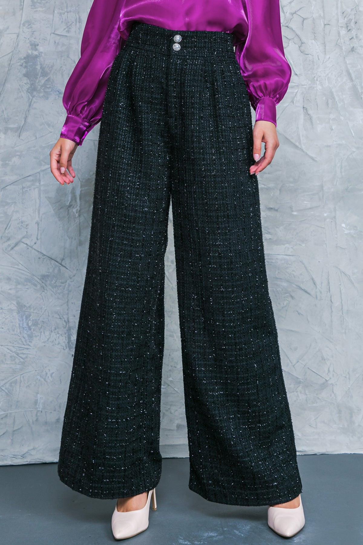 Always Praiseworthy Tweed Pants with Pleated Front and Wide Leg in 20bla31 — Soul Flow Apparel