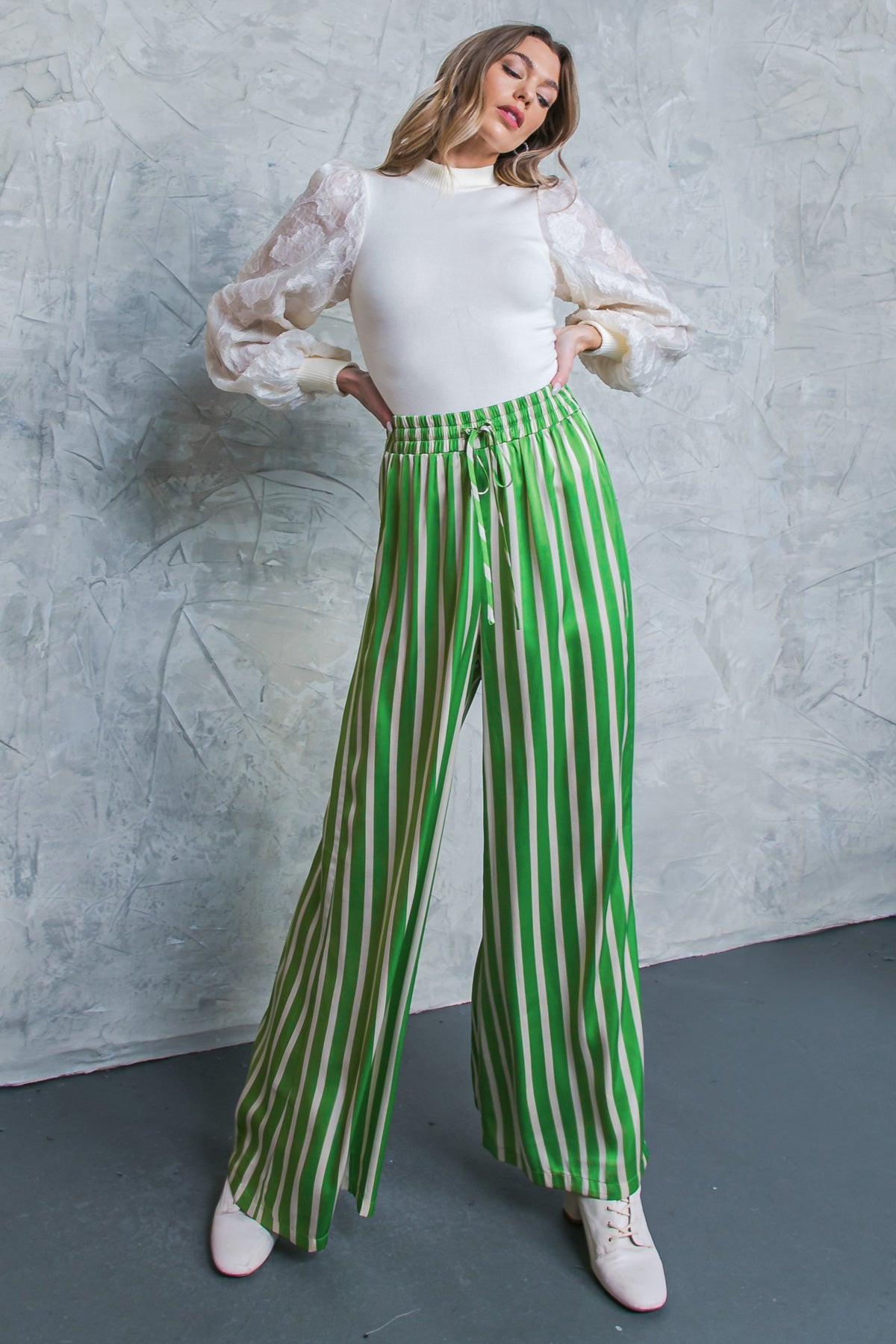 Nothing to Regret Satin Pants with Elastic Waist and Wide Leg in 20gre 20ivo44 — Soul Flow Apparel