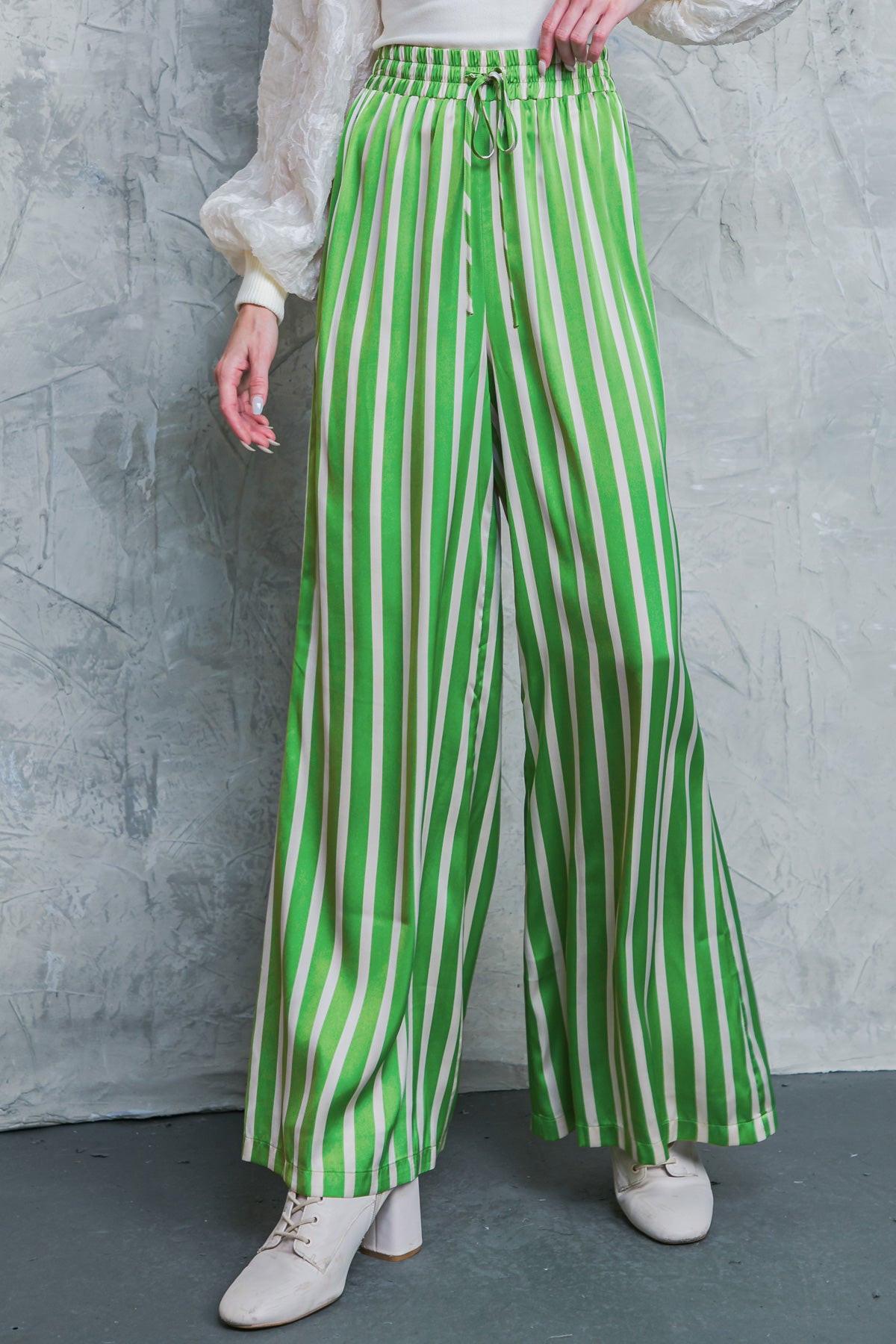 Nothing to Regret Satin Pants with Elastic Waist and Wide Leg in 20gre 20ivo54 — Soul Flow Apparel