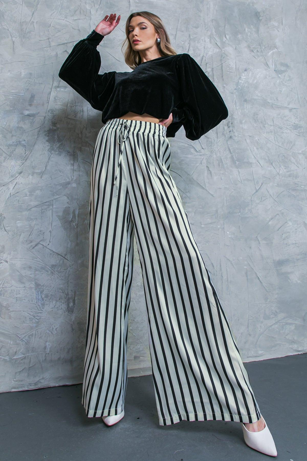 Nothing to Regret Satin Pants with Elastic Waist and Wide Leg in 20ivo 20bla46 — Soul Flow Apparel