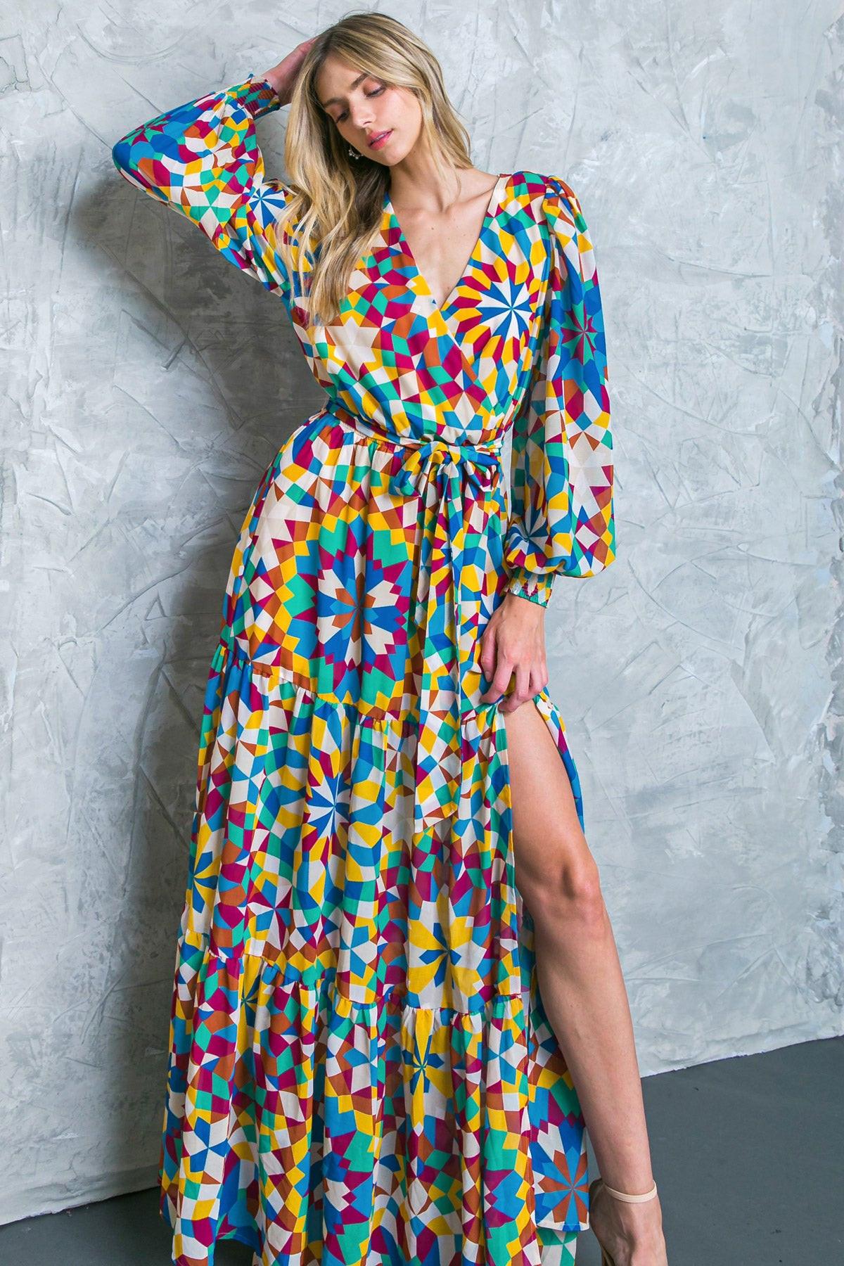 Everything I Love Printed Woven Maxi Dress with Surplice Neckline in 20blu11 — Soul Flow Apparel