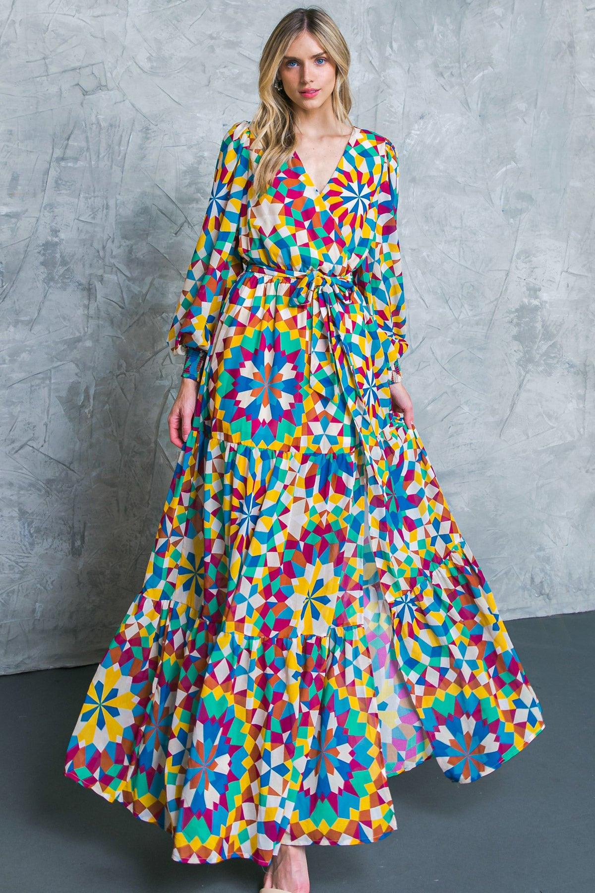 Everything I Love Printed Woven Maxi Dress with Surplice Neckline in 20blu7 — Soul Flow Apparel