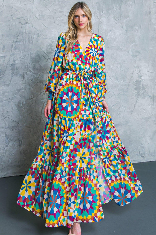 Everything I Love Printed Woven Maxi Dress with Surplice Neckline in 20blu7 — Soul Flow Apparel