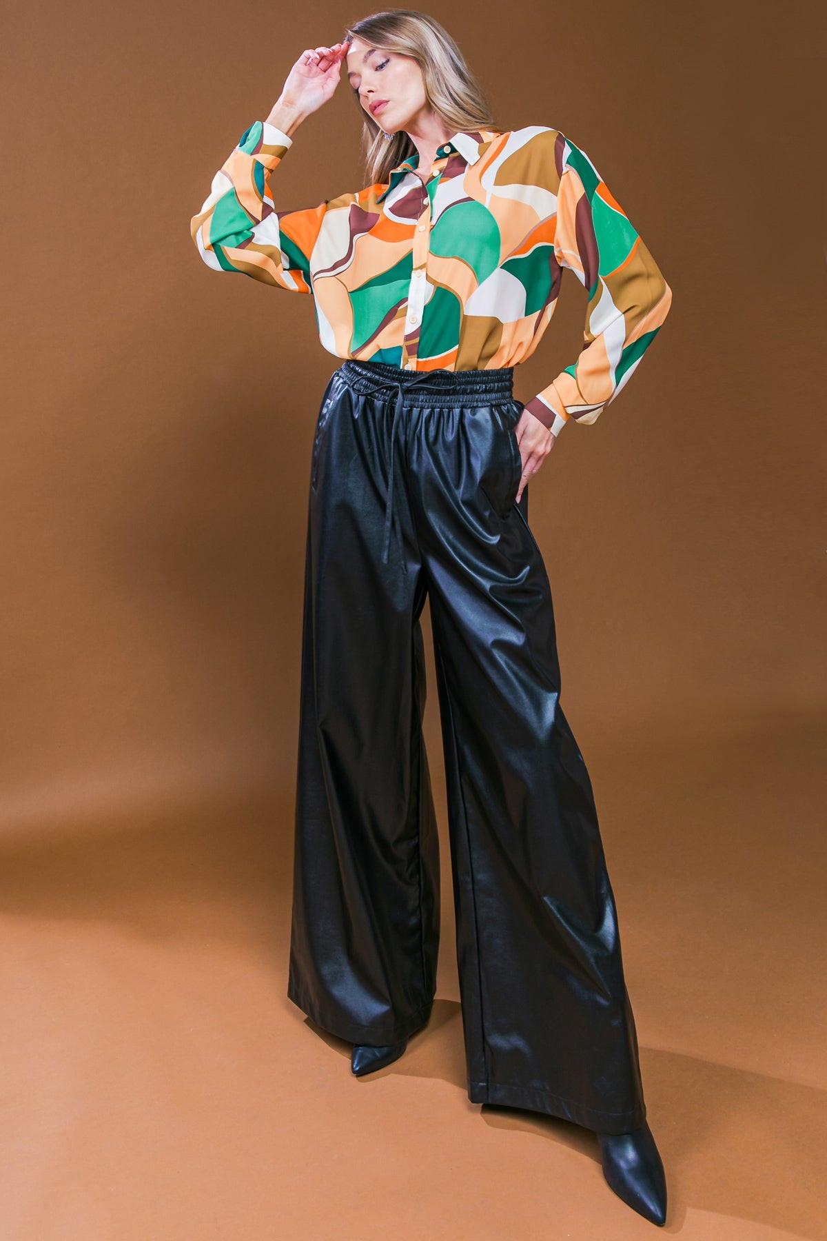 Iconic Reputation Leather Pants with Elastic Waist and Tie Detail in 20bla31 — Soul Flow Apparel