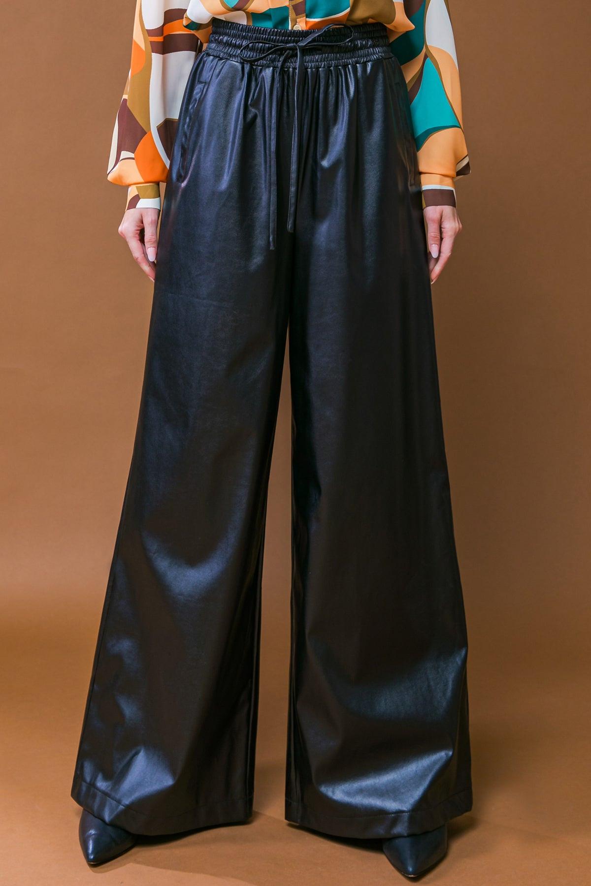 Iconic Reputation Leather Pants with Elastic Waist and Tie Detail in 20bla33 — Soul Flow Apparel