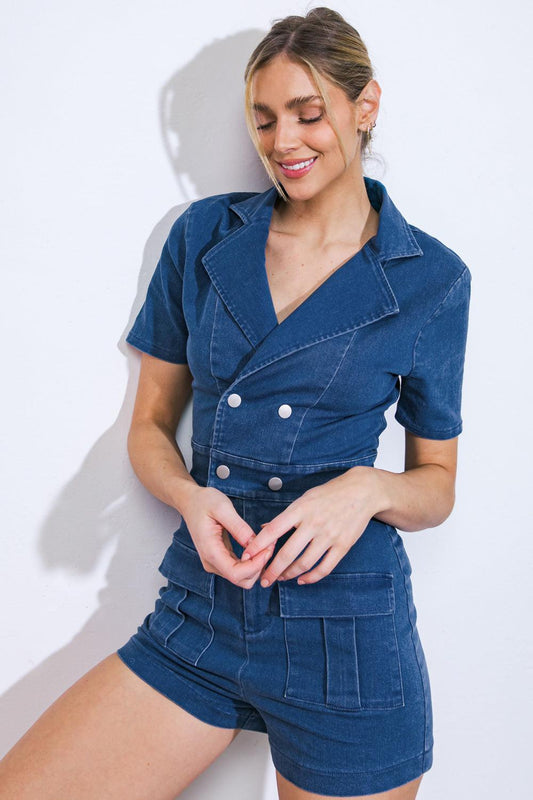 This Isn't Goodbye Denim Romper in 20med 20ind5 — Soul Flow Apparel