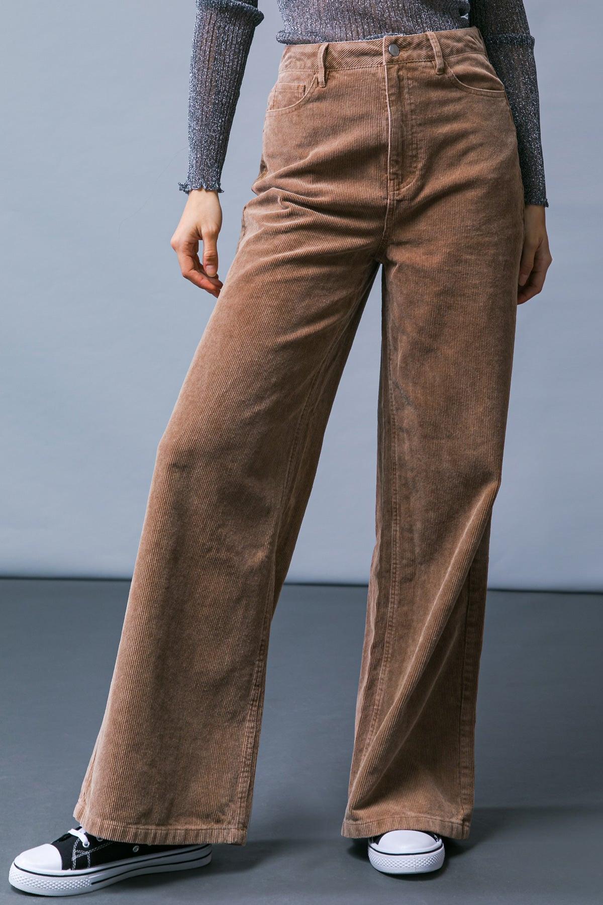How Dare You Corduroy Pants Wide Leg Front Closure Back Pockets
