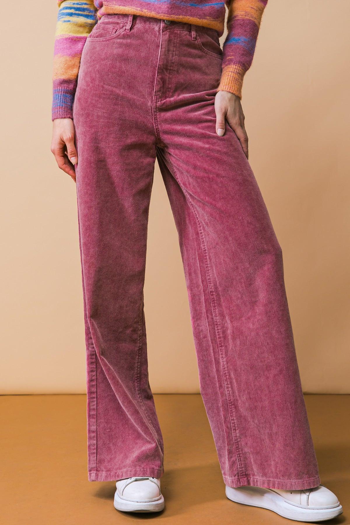 How Dare You Corduroy Pants Wide Leg Front Closure Back Pockets