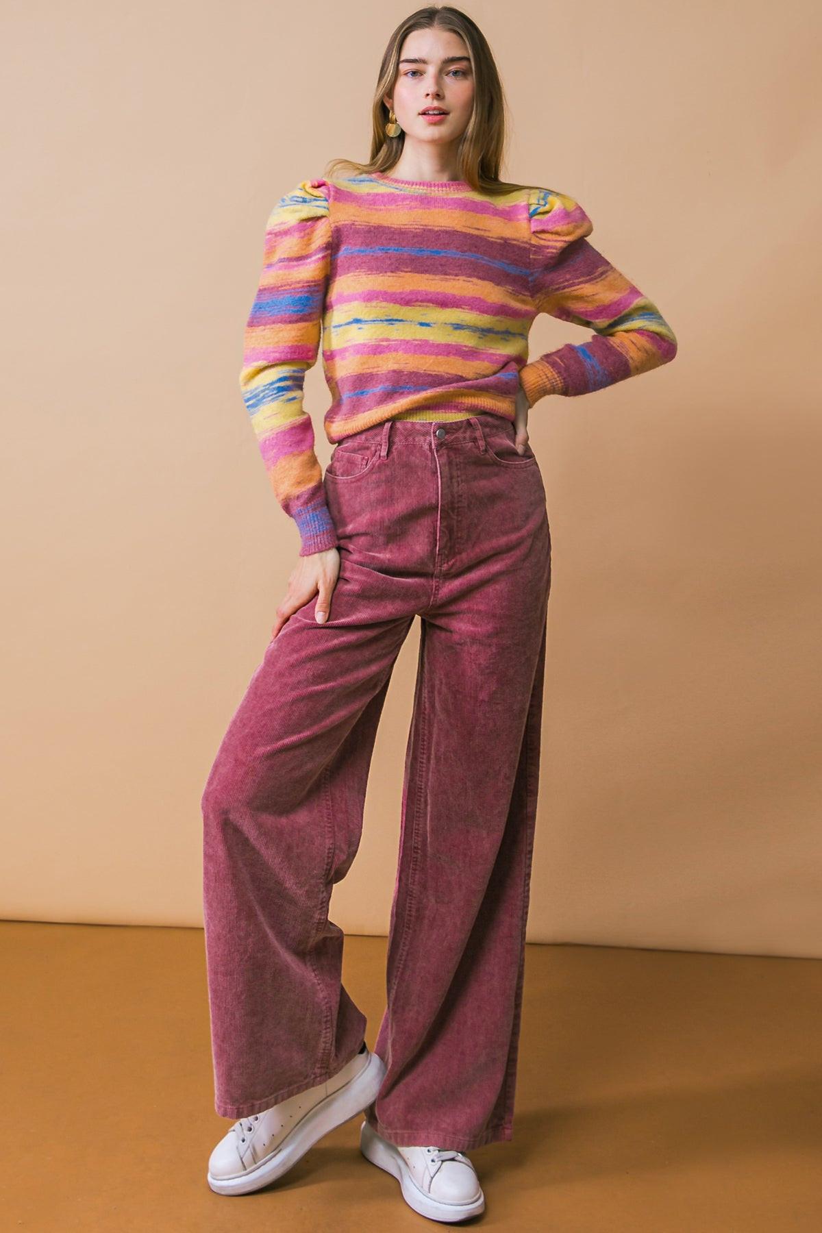 How Dare You Corduroy Pants Wide Leg Front Closure Back Pockets