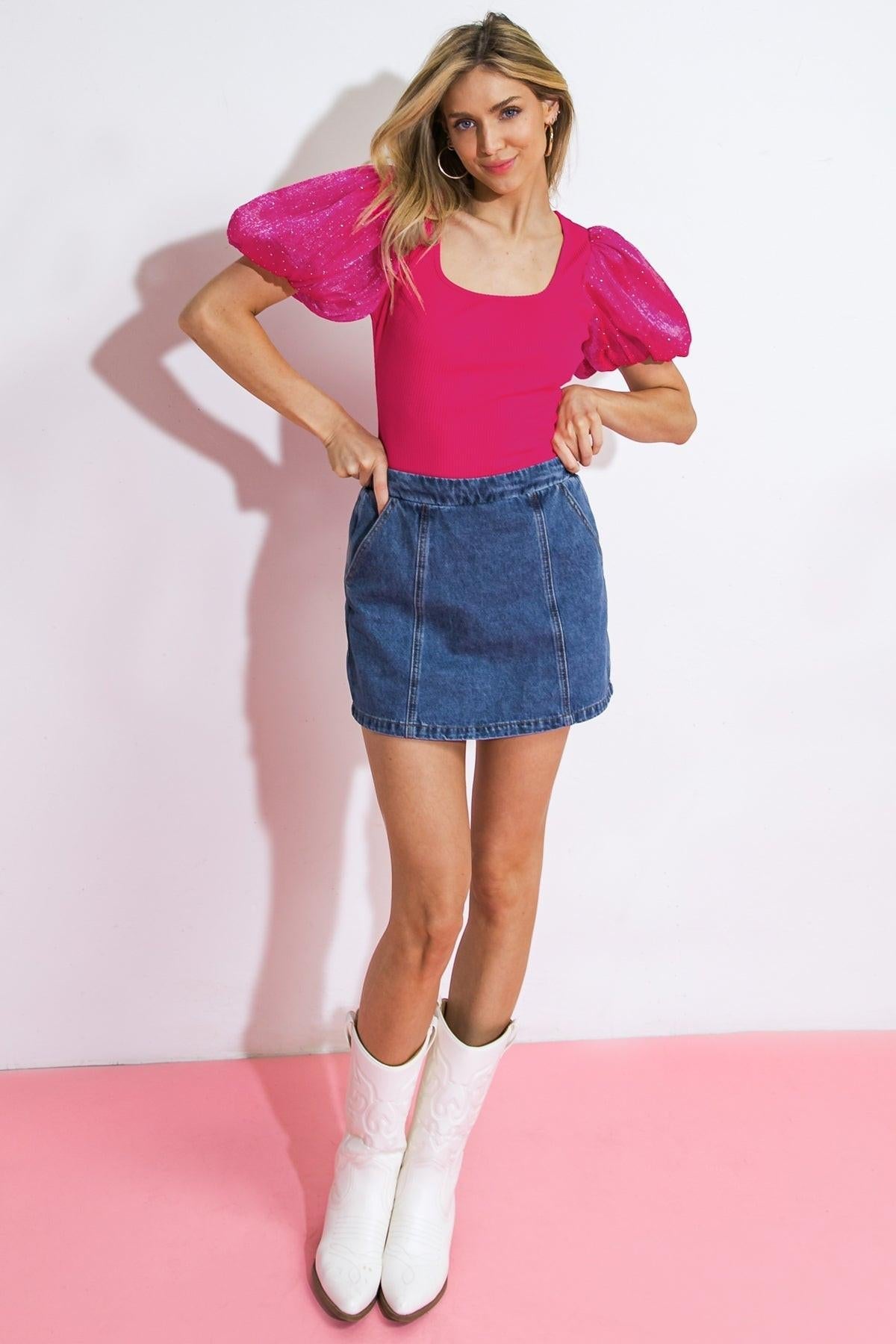 Moments in Love Denim Skort in 20med 20ind7 — Soul Flow Apparel