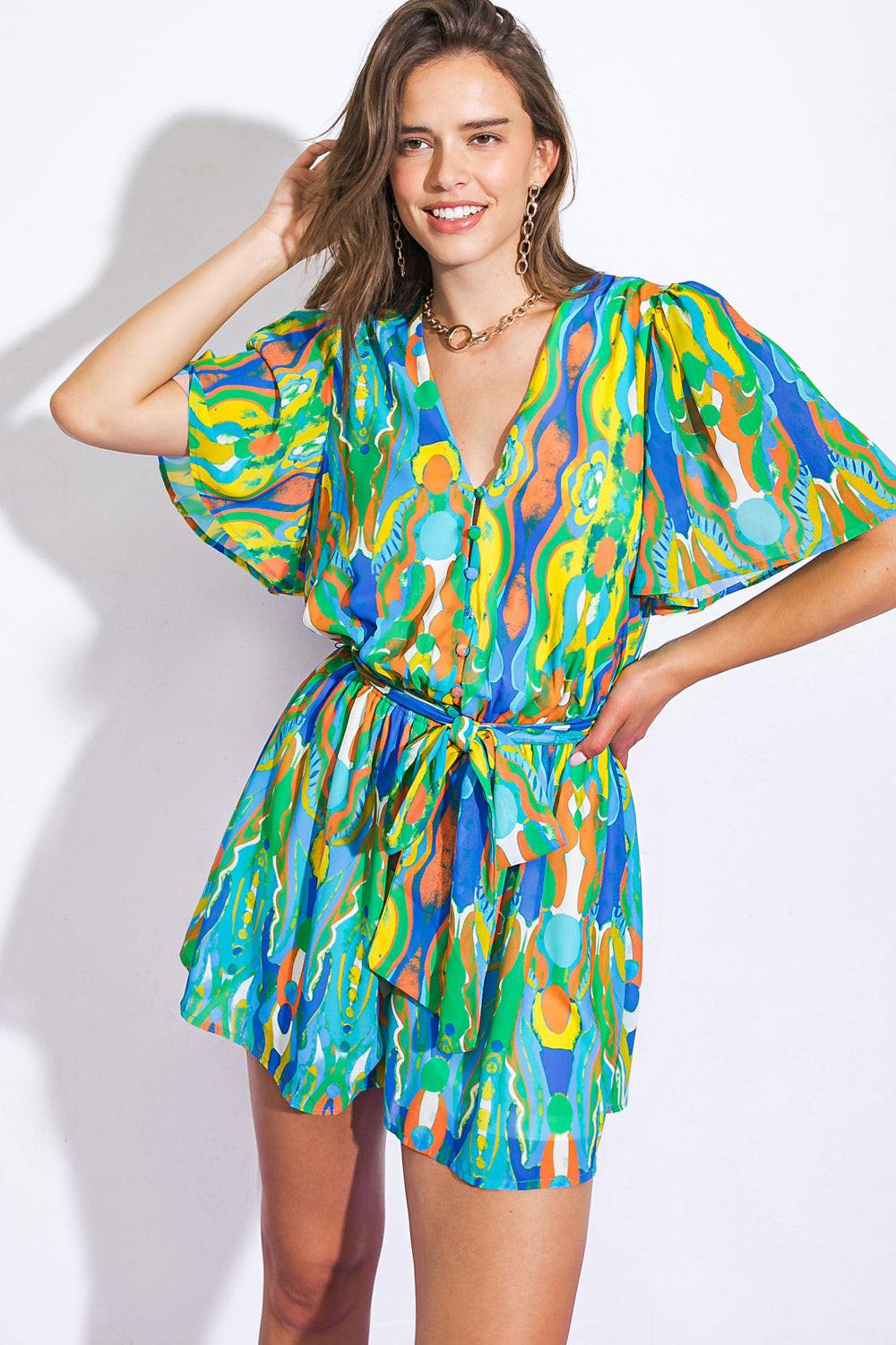 In My Happy Place Woven Romper in 20blu4 — Soul Flow Apparel