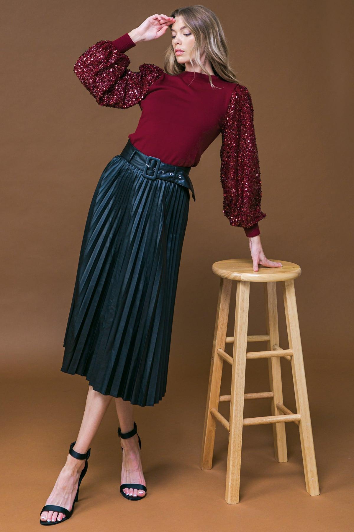 Feeling the Fun Sequin Puff Sleeve Knit Sweater Top in 20bur44 — Soul Flow Apparel