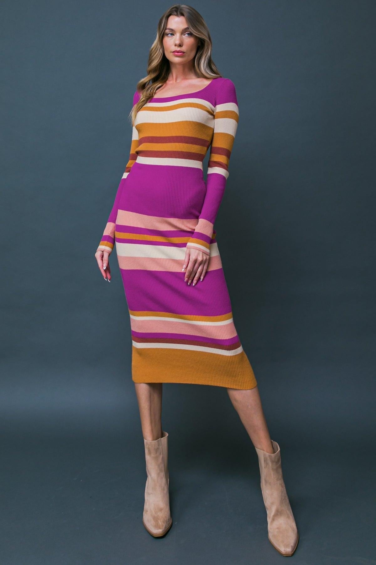 Evening of Elegance Ribbed Sweater Midi Dress with U Neck in 20mag30 — Soul Flow Apparel