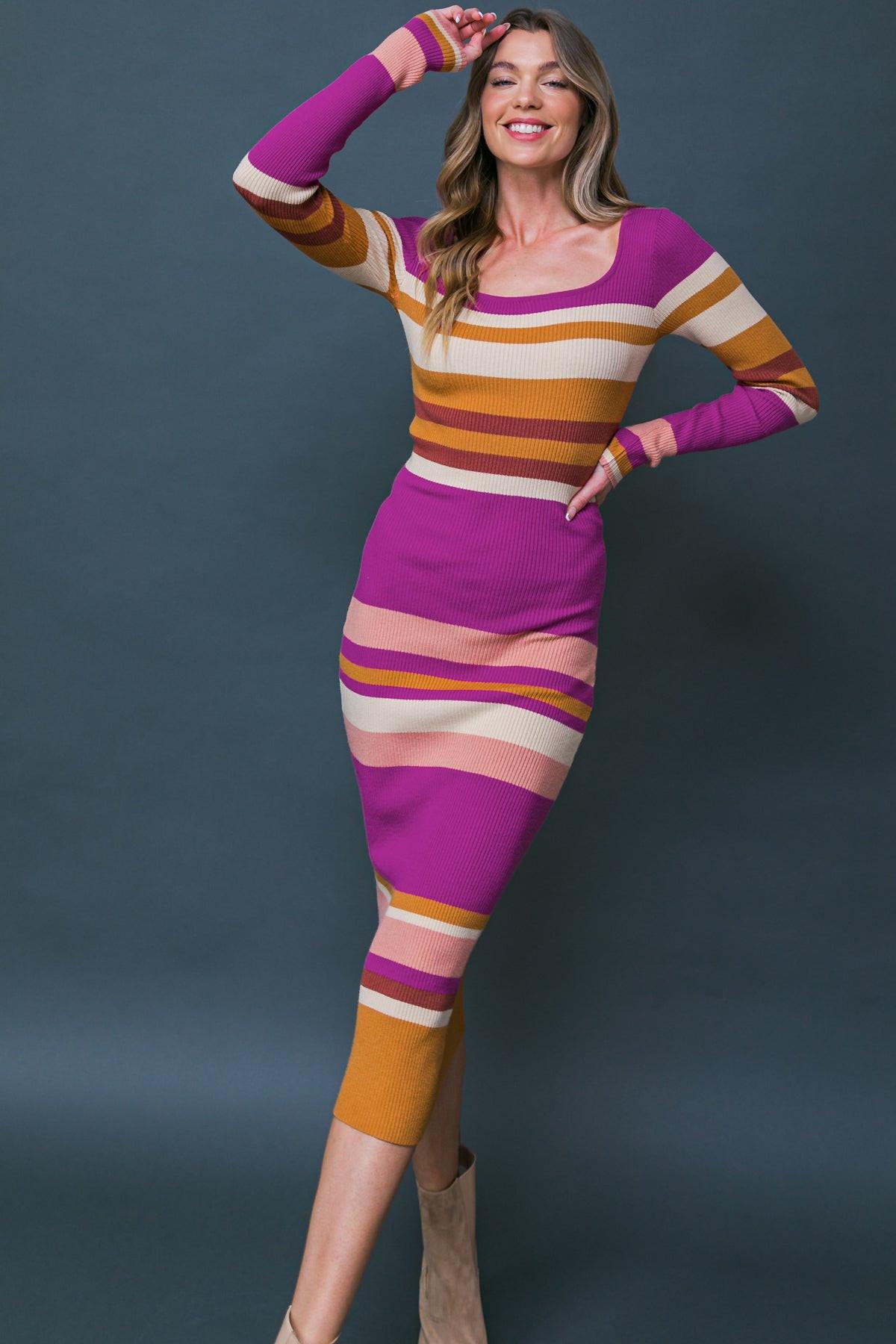 Evening of Elegance Ribbed Sweater Midi Dress with U Neck in 20mag32 — Soul Flow Apparel