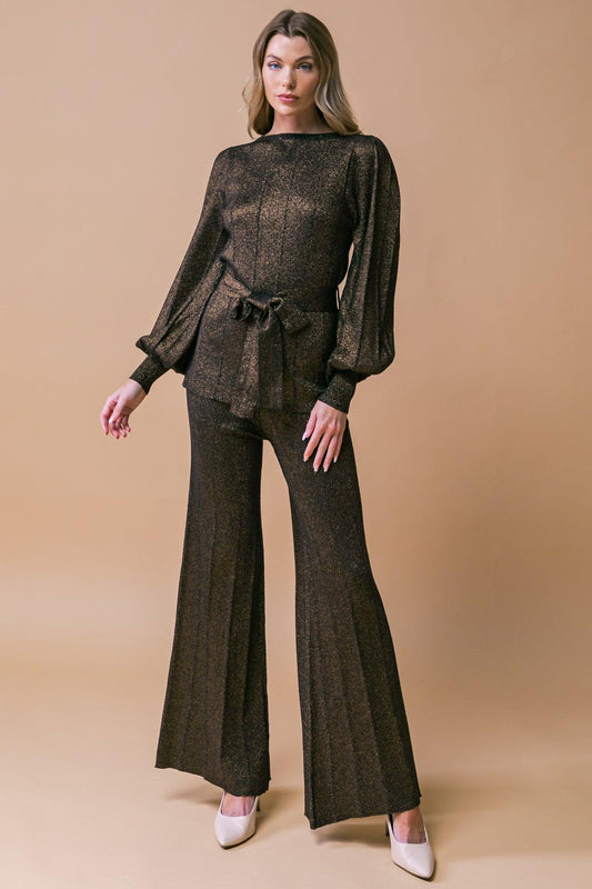 Stunning Stance Metallic Sweater Tunic and Wide Leg Pant Set in 20bla 20bron32, view 20 — Soul Flow Apparel
